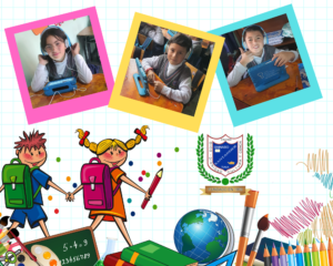 Collage vuelta colegio colorido alegre rojo amarillo